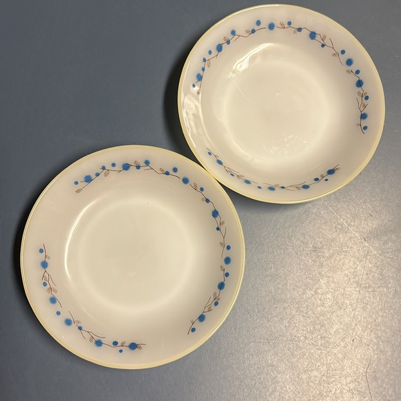 Termocrisa vintage milk glass soup/salad bowl. White with blue and brown floral - Picture 2 of 4